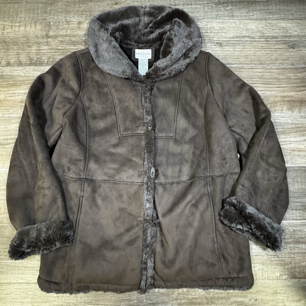 White Stag Women 3X 22W 24W Faux Suede Fur Lined Brown Winter Coat Jacket